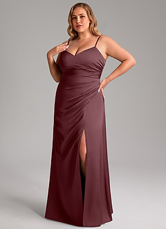 Azazie Azuree Bridesmaid Dresses Sangria A-Line Pleated Stretch Satin Dress image9