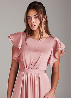 Azazie Daphne Abiti da damigella modesti Abito A-Line Increspato Raso Elasticizzato Floor-Length image10