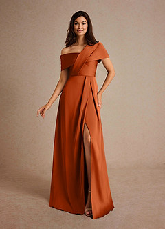 Azazie Milton Vestidos para mãe da noiva Vestido Laranja Queimada de Cetim elástico de Linha A com Plissado image1