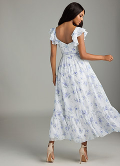 Azazie Anaya Bridesmaid Dresses Blue Cottage Floral A-Line Pleated Chiffon Dress image2