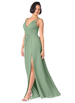 Azazie Farren Vestidos de damas de honor Vestido de Matcha de Gasa de Corte en A Convertible con Plisado image3