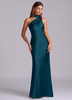Azazie Seona Bridesmaid Dresses Ink Blue Mermaid One Shoulder Stretch Satin Dress image7