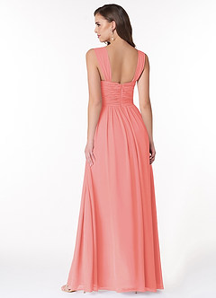 Azazie Zapheira Bridesmaid Dresses Coral A-Line Ruched Chiffon Dress image2