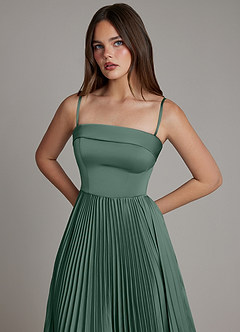 Azazie Mariana Bridesmaid Dresses Eucalyptus A-Line Pleated Stretch Satin Dress image2