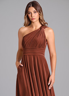 Azazie Charlize Bridesmaid Dresses Terracotta A-Line One Shoulder Velvet Dress image6