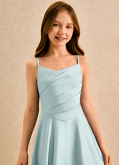 Azazie Coconut Girls Formal 플라워 걸 드레스 A라인 주름진 스트레치 새틴 플로어 길이 드레스 image6