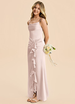 Azazie Rosalia Junior Vestido de Rosa Rubor de Satén Elástico de Corte Recto con Plisado image4