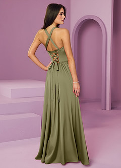 Barbie ♥ Azazie Suknie dla druhen Rozkloszowana sukienka z elastycznej satyny z dekoltem w serek i wiązaniem na plecach image2