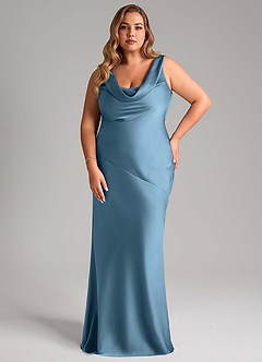 Azazie Rylina Bridesmaid Dresses Steel Blue Mermaid Stretch Satin Dress image7