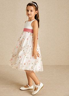 Azazie Pollie Flower Girl Dresses Blushing Pink Coral A-Line Bow Tulle Dress image5