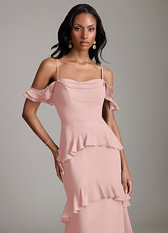 Azazie Chayla Final Sale Black Sheath Off the Shoulder Chiffon Dress image3