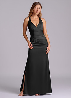 Azazie Amelie Abiti da Damigella Abito A-Line in Raso Elasticizzato Plissettato Nero image1