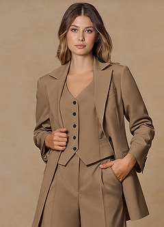 front Rowan Truffle Refined Weave Performance blazer