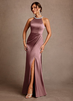 Azazie Lawrence Mother of the Bride Dresses Vintage Mauve A-Line Pleated Stretch Satin Dress image2