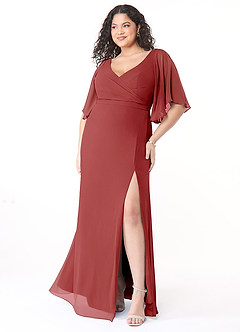Azazie Cierra Brautjungfernkleider A-Linie V-Hals Chiffon Kleid Rost image9