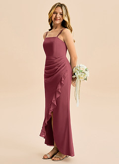 Azazie Buzzy Junior Robe Fourreau en Mousseline de soie Plissée Merlot image1