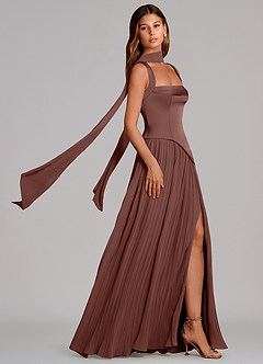 Azazie Stephanie Vestidos de damas de honor Vestido de Expresado de Satén Elástico de Corte en A con Plisado image3