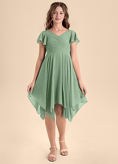 Azazie Janeaurelia Junior Matcha A-Line Pleated Chiffon Dress image6