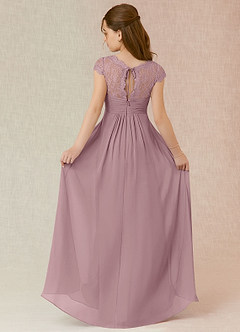 Azazie Veda A-Line Lace Chiffon Floor-Length Junior Bridesmaid Dress image2