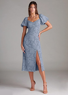 Azazie Evalina Abiti da Damigella Abito Tubino in Burnout Floreale Blu Polveroso image1