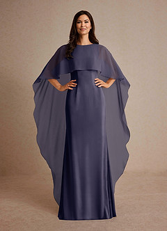 Azazie Milfred Mother of the Bride Dresses Stormy Sheath Boatneck Stretch Satin Dress image2