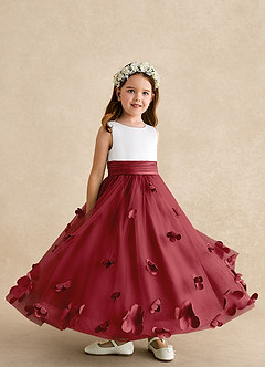 Azazie Vi Flower Girl Dresses Pomegranate A-Line Sleeveless Tulle Dress image8