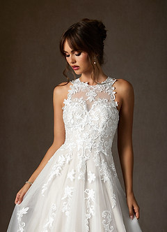Azazie Melrose Wedding Dresses Diamond White A-Line Sweetheart Lace Tulle Dress image11