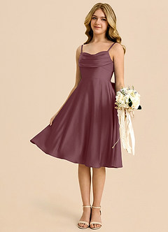 Azazie Bear Junior Robe Trapèze en Satin extensible Encolure en Forme de Cœur Sangria image4