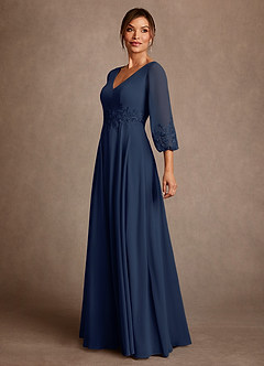 Azazie Yorba Mother of the Bride Dresses Dark Navy A-Line Lace Chiffon Dress image4