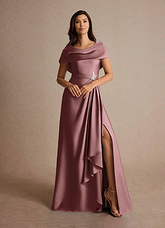 Azazie Branford Mother of the Bride Dresses Vintage Mauve A-Line Pleated Stretch Satin Dress image10