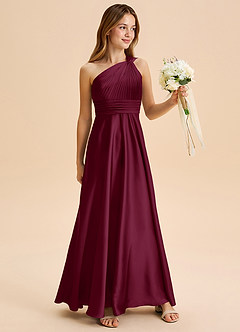 Azazie Charlize Junior Abito A-Line in Raso Elasticizzato Plissettato Gelso image3