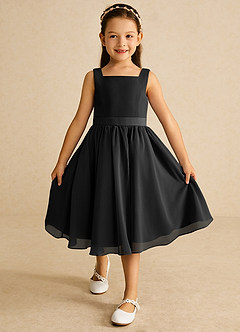 Azazie Ari Flower Girl Dresses Black A-Line Sleeveless Chiffon Dress image2