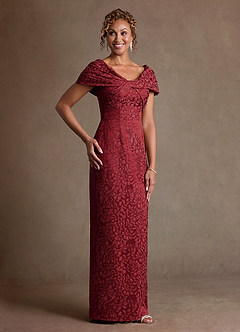 Azazie Atkins Mother of the Bride Dresses Cabernet Franc Column Off the Shoulder Floral Jacquard Dress image2