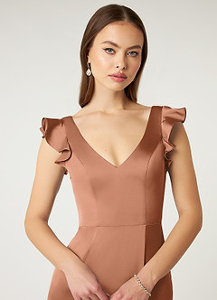 Azazie Vero Final Sale Amethyst Sheath Ruched Stretch Satin Dress image6