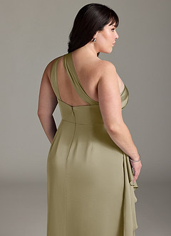 Azazie Maive Robes de demoiselle d'honneur Robe Fourreau en Satin extensible Rayé Vert Mousse image7
