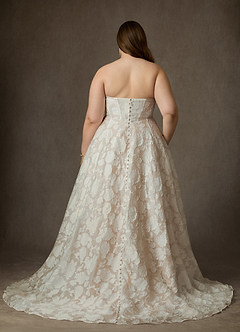 Azazie Meadow Wedding Dresses Diamond White Champagne Ball-Gown Strapless Floral Burnout Jacquard Dress image14