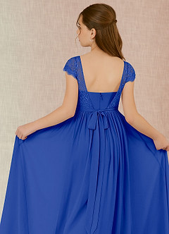 Azazie Silvermist Junior Royal Blue A-Line Pleated Chiffon Dress image7