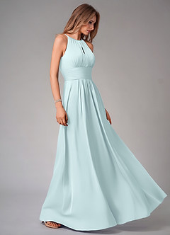 Azazie Bonnie Bridesmaid Dresses Sea Glass A-Line Pleated Stretch Satin Dress image4