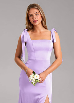Azazie Frostine Robes de demoiselle d'honneur Robe Trapèze en Satin extensible Arc Lilas image4
