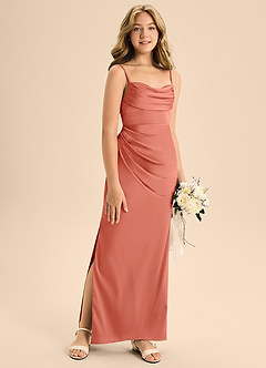 Azazie Mai Junior Salmon Pink A-Line Sweetheart Neckline Stretch Satin Dress image3