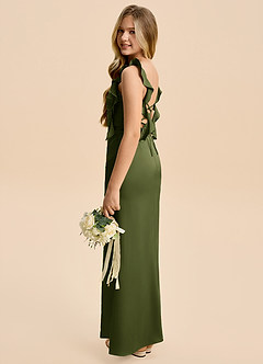 Azazie Jessamine Junior Olive A-Line Ruched Stretch Satin Dress image5