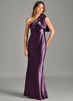 Azazie Yuanna Brautjungfernkleider Meerjungfrau-Linie One-Shoulder Metallischer Satin Kleid Pflaume image4