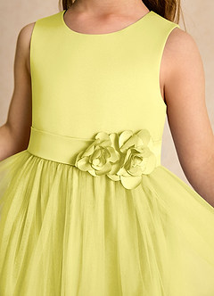 Azazie Miracle Abiti da Ragazza di Fiori Abito A-Line in Raso Opaco Fiocco Canarino image6