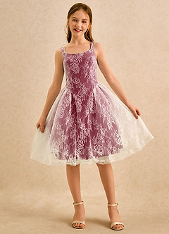 Azazie Cubbie Girls Formal Flower Girl Dresses Burgundy A-Line Lace Dress image4