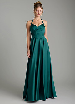 Azazie Tenaya Bridesmaid Dresses Peacock A-Line Sweetheart Neckline Stretch Satin Dress image4