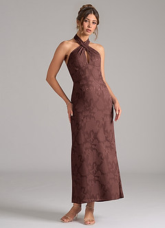 Azazie Marlissa Final Sale Dusty Blue Sheath Pleated Floral Burnout Dress image5