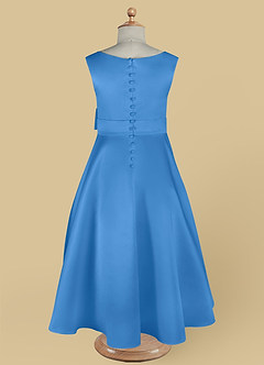 Azazie Lindy Flower Girl Dresses Blue Jay A-Line Pleated Matte Satin Dress image14