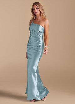 Azazie Cristin Bridesmaid Dresses Sky Blue Mermaid One Shoulder Metallic Satin Dress image4