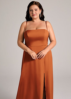 Azazie Wren Vestidos de damas de honor Vestido de Canela de Satén Elástico de Corte en A Convertible con Sin tirantes image11