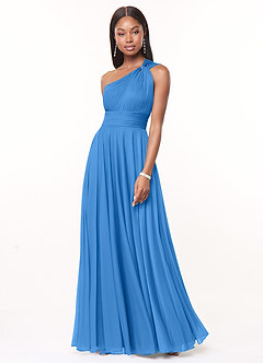 Azazie Charlize Vestidos de madrinha de casamento Vestir Gaio Azul de Malha de Linha A com Um ombro image1